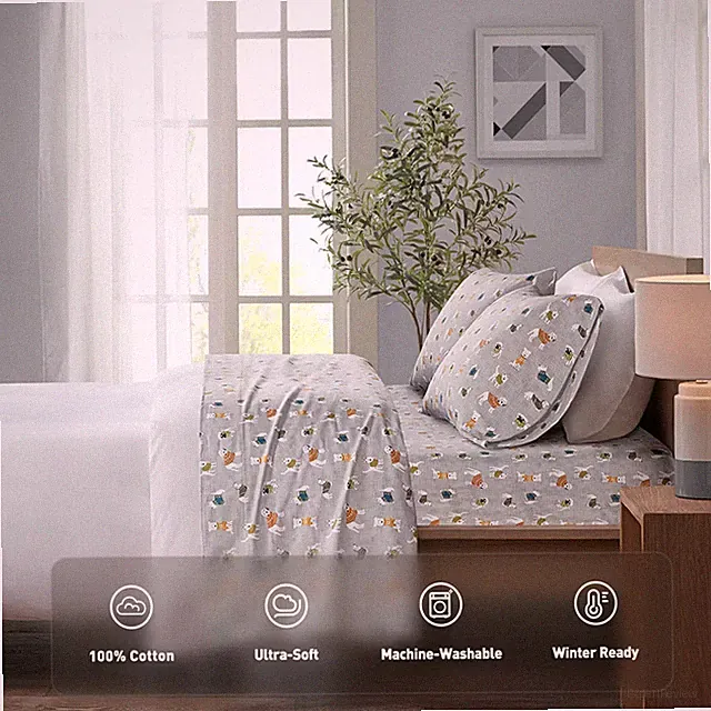 4Pcs 100% Cotton Ultra-Soft Sheet Set, Fully Elastic Novelty Printed