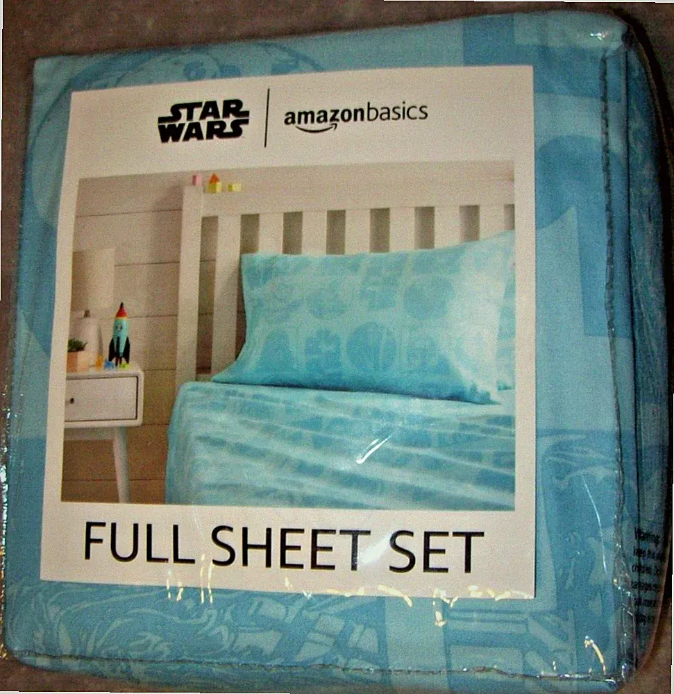 Amazon Basics Star Wars Galactic Grid Full Sz Sheet Set, NEW Flat & Fitted(B139)