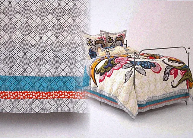 Anthropologie Laelia Twin Bed Skirt Cotton Voile Gorgeous Grey Blue Orange Print