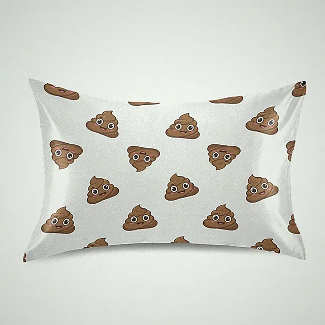 Cartoon Poop White Print Pillow Covers Silk Pillowcase for Hair and Skin Soft...