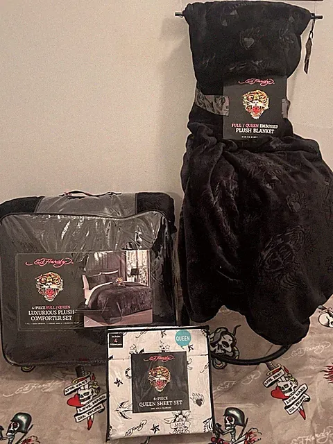 Ed Hardy Women's Queen Black Comforter Set Y2K Tiger Print+6pc Sheet Set+blanket