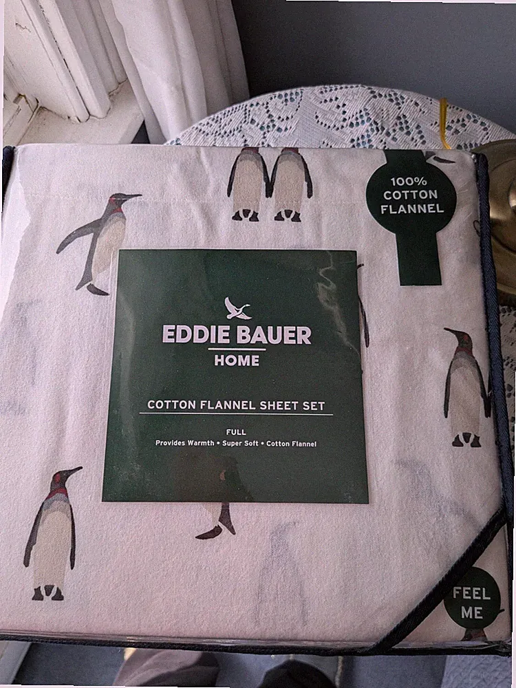 Eddie Bauer Home Full Size Flannel Sheet Set Penguins 100% Cotton Beach Cottage
