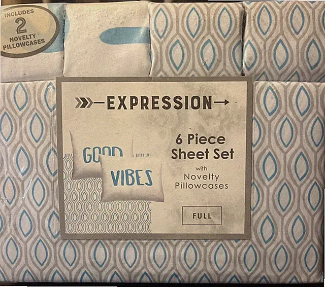 Expressions 6 Piece Sheet Set Novelty 4 Pillow cases Full - NIP