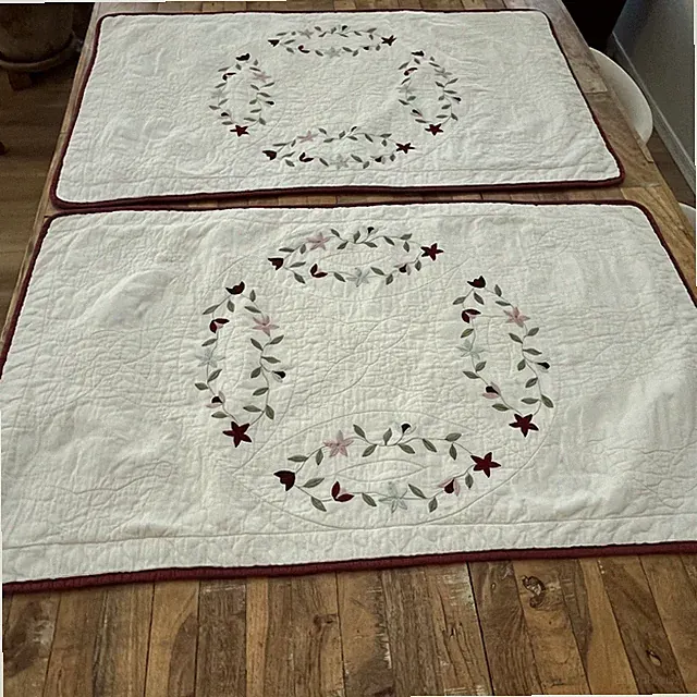 Floral Embroidered Quilted Cotton Pillow Shams Pair 38" x 22"