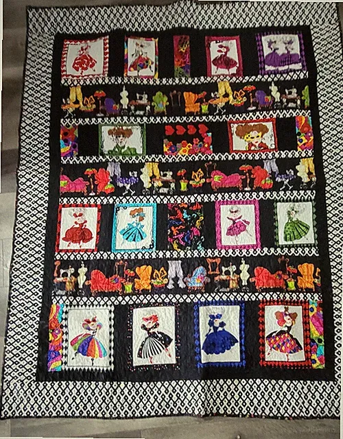Handmade Quilt Black White Multicolor Fashion Doll Panel Cotton Throw Bedspread