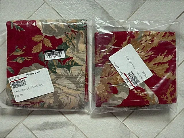 NEW Pottery Barn "ESTELLE" - TWO KING SHAMS - Red Multi - French Country