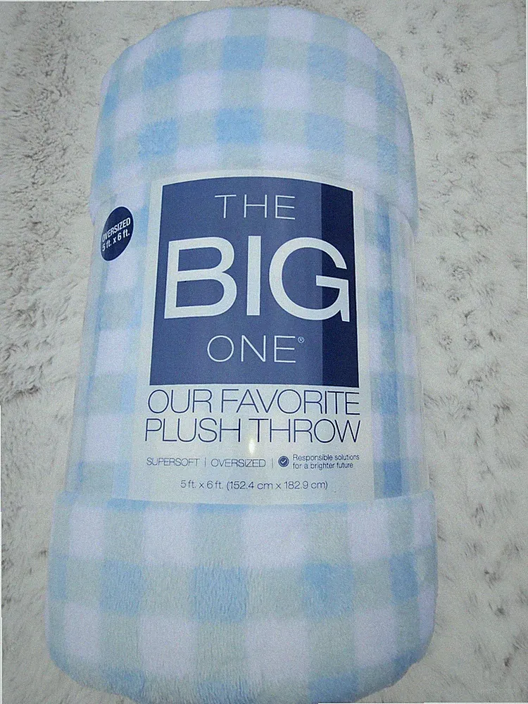 NEW STYLE Light Blue Gingham Soft Plush Throw Blanket 5'x6 ft-The Big One