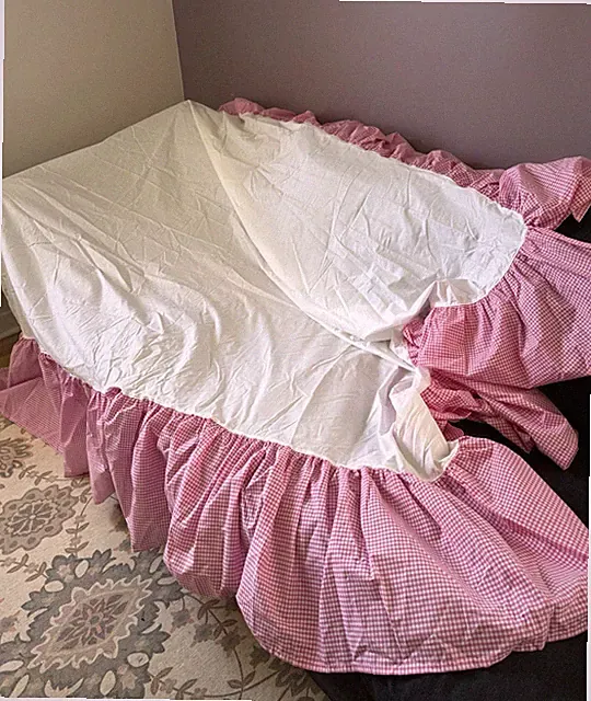 Pottery Barn Kids Pink Full Deux Places Cotton Gingham Ruffle Bed Skirt Farmhous