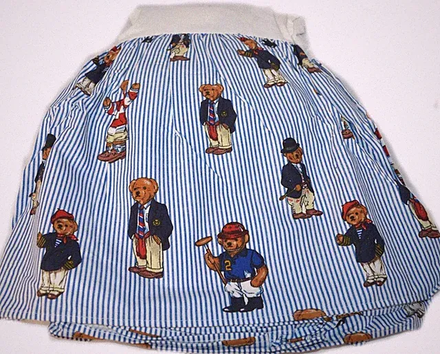 RALPH LAUREN Teddy Bear Blue Stripe TWIN BEDSKIRT NEW RARE