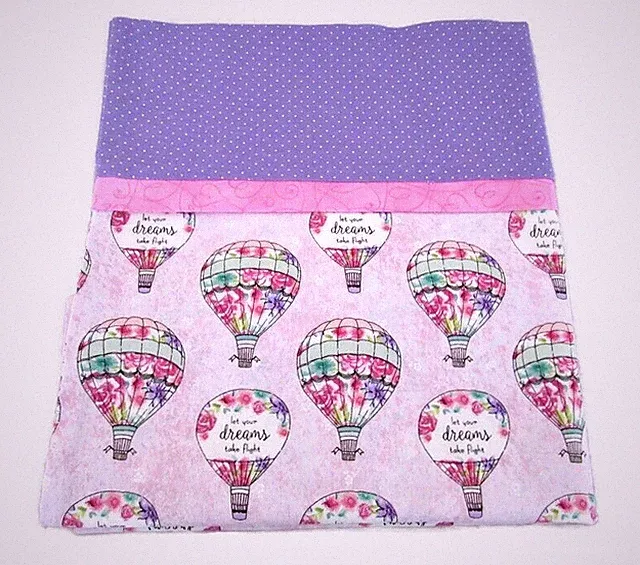 Standard Pillowcase Hot Air Balloon Design Purple Cuff 100% Cotton Handmade