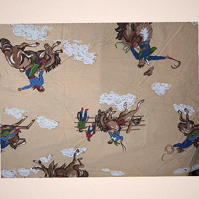 The Company Store Twin Vintage Style Western Rodeo Cowboy Horse Flat Sheet Tan