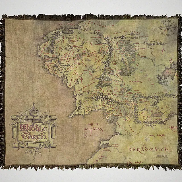 The Lord of The Rings Blanket 50"x60" Middle Earth Map Woven Cotton Blend Throw