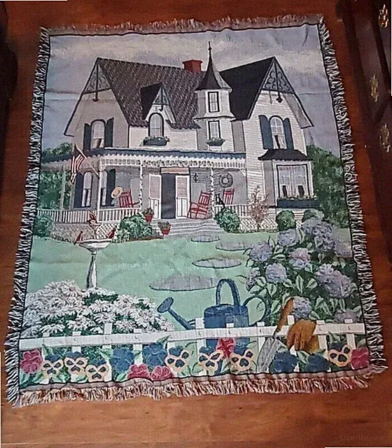 Victorian House & Garden Woven Tapestry Coverlet Throw Blanket 50"x68"