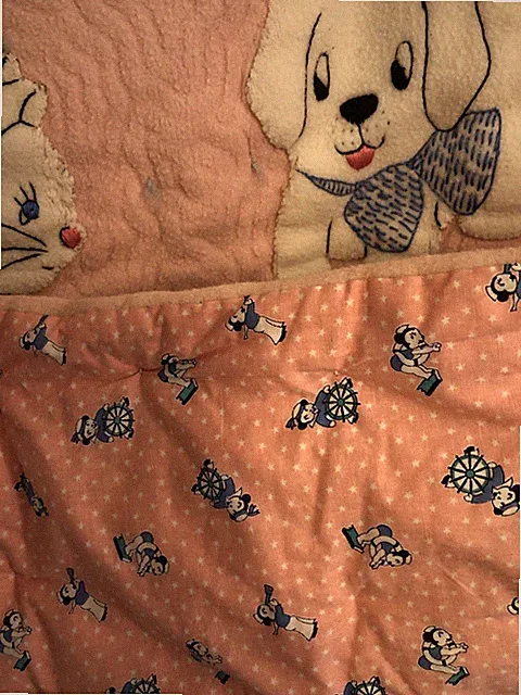 Vintage 1950’s Cotton Novelty Print Double Sided Pink Coverlet Throw Handmade