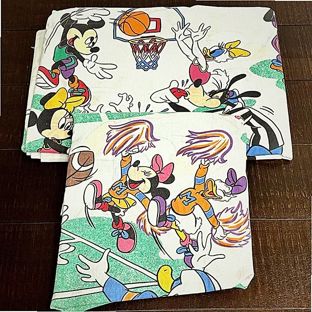 Vintage Disney Twin Flat & Fitted Sheets Set Mickey & Friends Football Sports