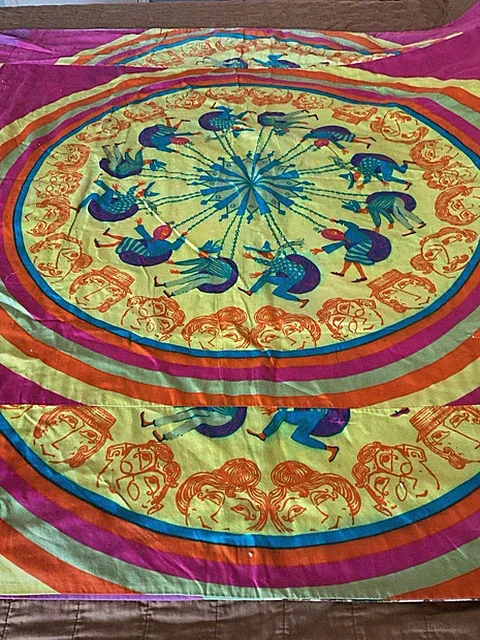 Vtg 1960’s Psychedelic Fair Quilt Carnival Patchwork Blanket Bed Spread 88” MCM