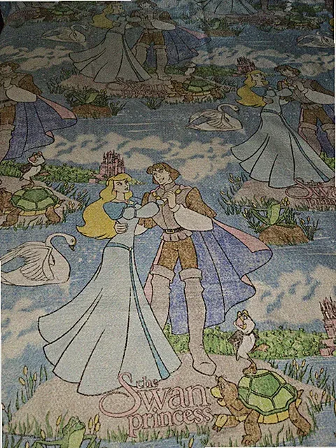 VTG 1990s The Swan Princess Children's Blanket Cartoon Characters Print 92 X 72"