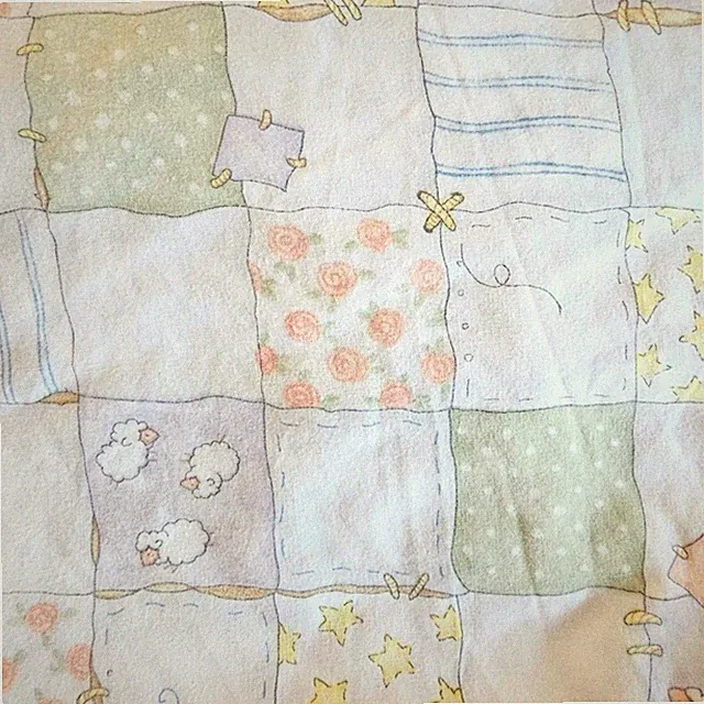 Vtg Boyds Bears Fitted Sheet & Crib Skirt Ruffled Patchwork Pastel Sheep Bedding
