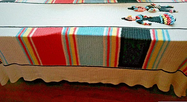 VTG Hand Crocheted Afghan Blanket Bedspread 3D Flamenco Dancers Novelty 80 x 106