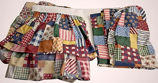 VTG Red Calliope Fitted Crib Sheet and Bed Skirt Bedding Set Faux Patchwork 90s