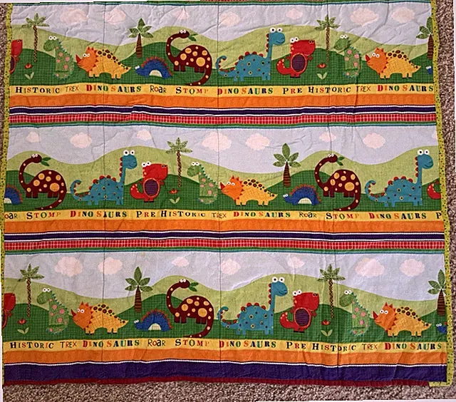 Whimsical Polka Dot Playful Dino Funky Kids Throw Blanket Quilted Prehistoric