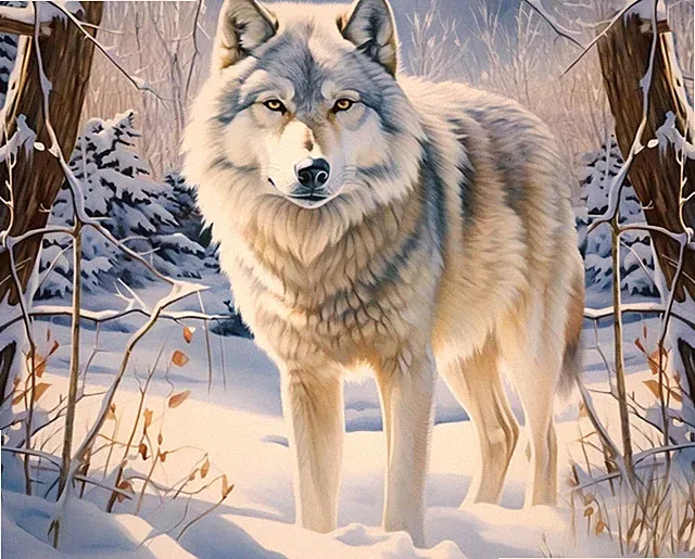 Winter Stay ~ 35" x 44" ~ White Wolf, Winter ~ David Textiles Fabric Panel